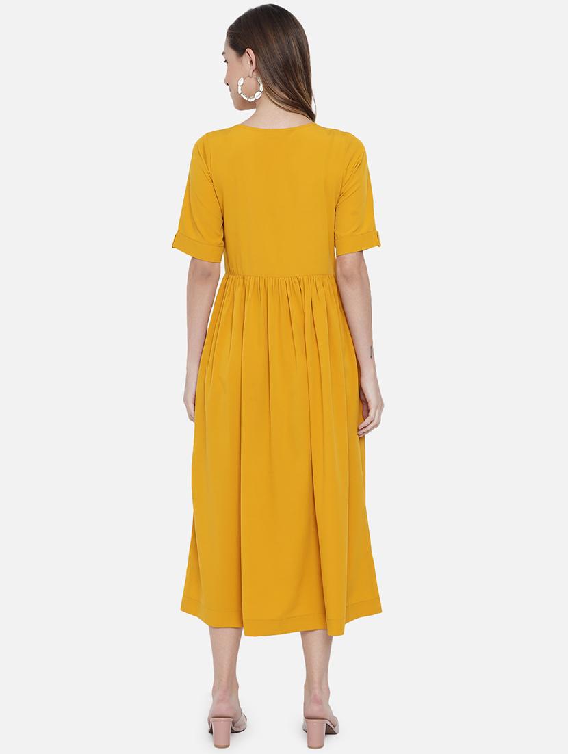 women solid round neck fit and flared dress - 21931435 - Standard Image - 3