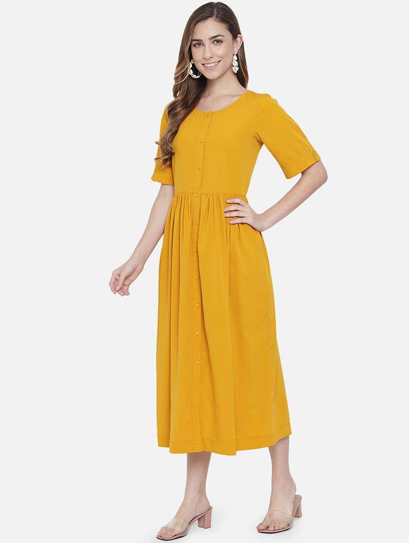 women solid round neck fit and flared dress - 21931435 - Standard Image - 5