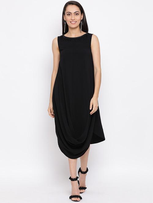 women black solid sleeveless a-line dress - 21931439 - Standard Image - 0
