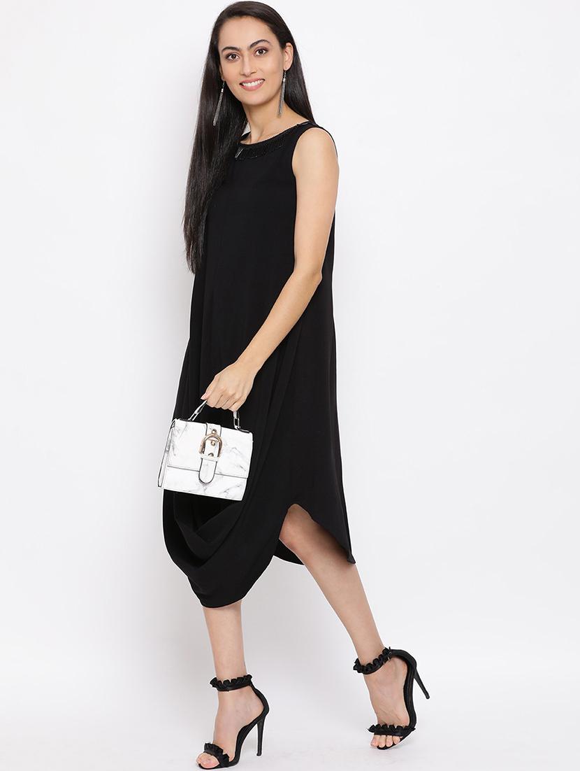 women black solid sleeveless a-line dress - 21931439 - Standard Image - 3
