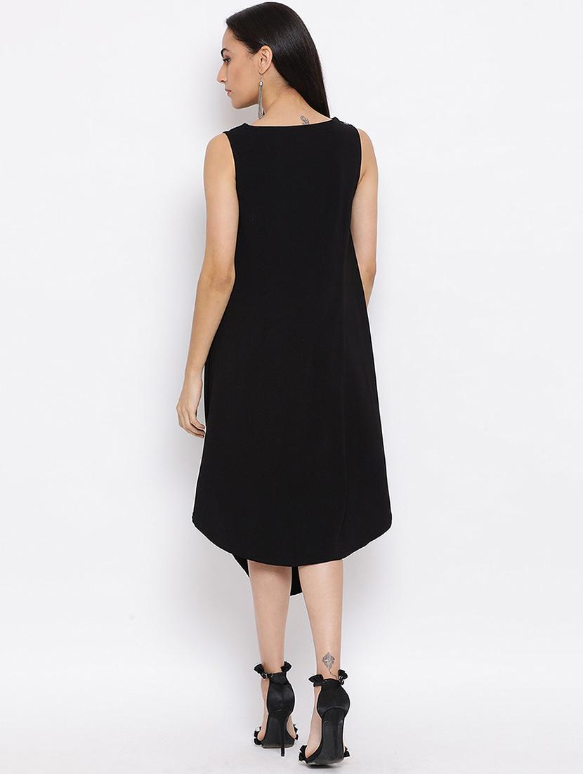 women black solid sleeveless a-line dress - 21931439 - Standard Image - 5