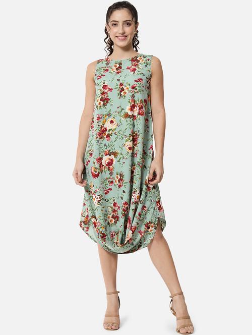 women floral print sleeve a-line cowl dress - 21931440 -  Standard Image - 0
