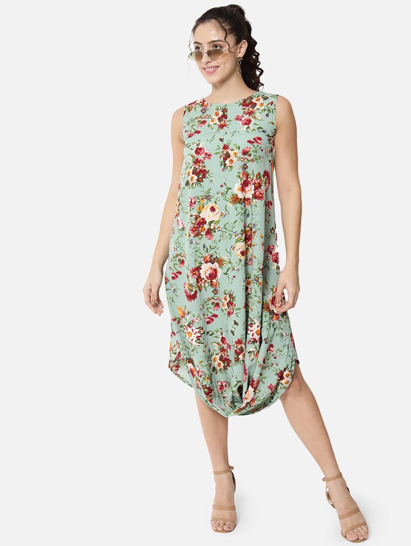 women floral print sleeve a-line cowl dress - 21931440 - Standard Image - 5