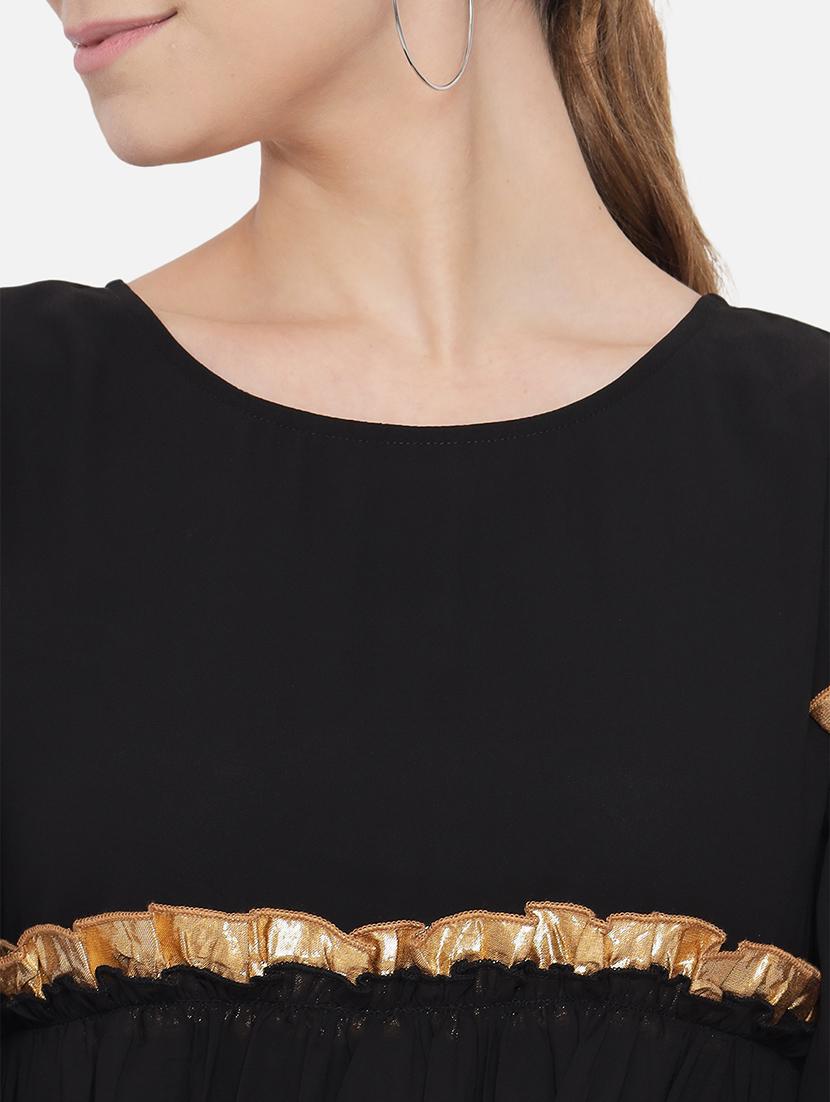 women black solid bell sleeve fit & flare dress - 21931445 - Standard Image - 5