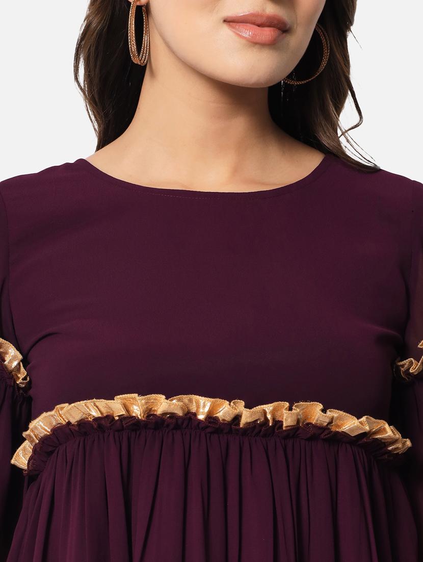 women purple solid bell sleeve fit & flared dress - 21931446 - Standard Image - 5