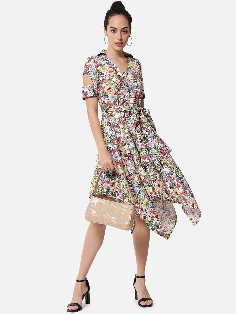 women floral print collared asymmtric dress - 21931450 - Zoom Image - 0