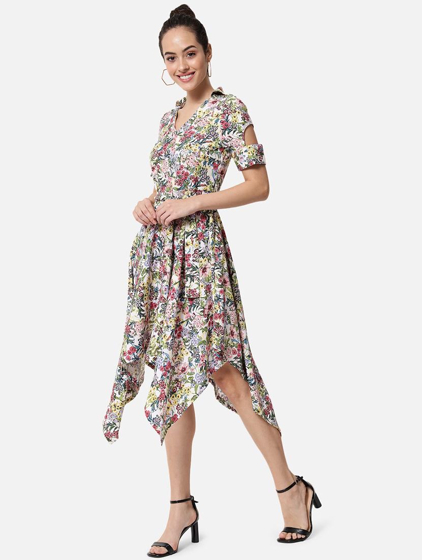 women floral print collared asymmtric dress - 21931450 - Standard Image - 3