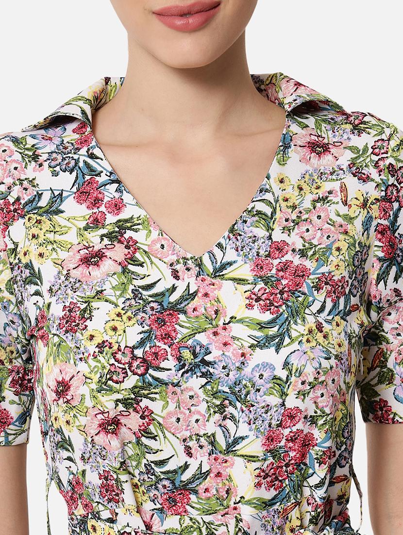 women floral print collared asymmtric dress - 21931450 - Standard Image - 5
