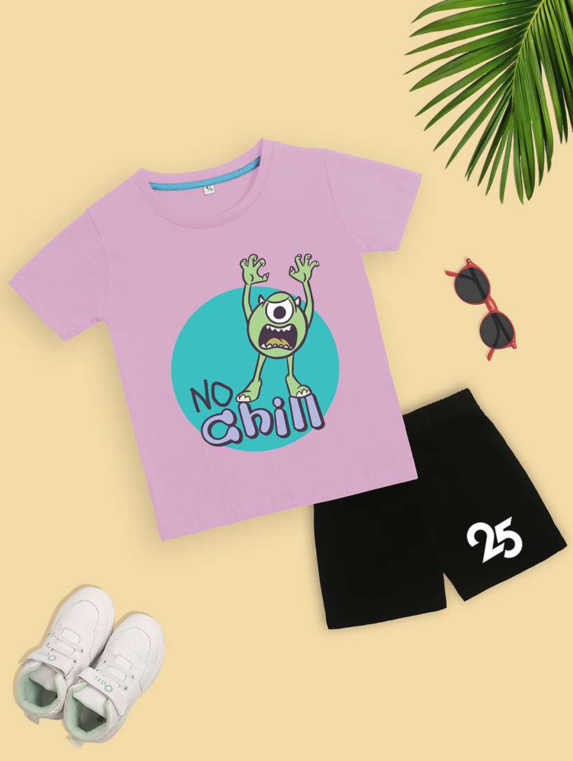 boys printed t-shirt & shorts casual wear set