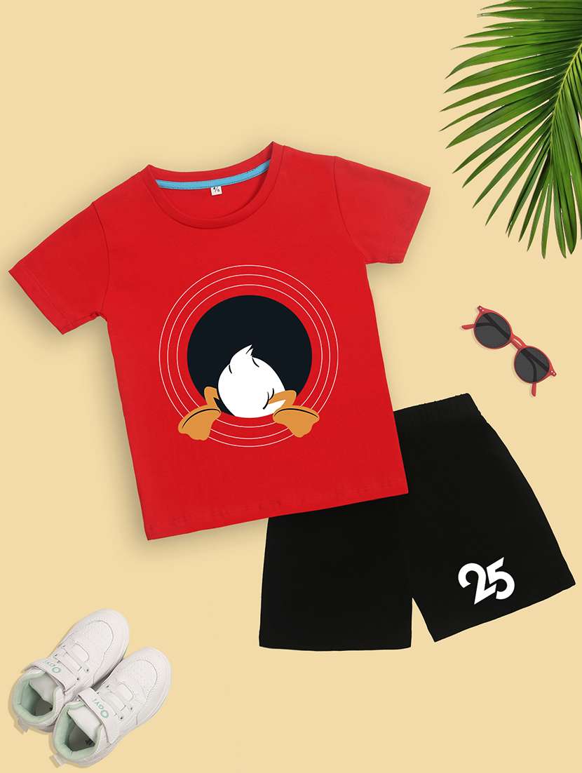 boys printed t-shirt & shorts casual wear set