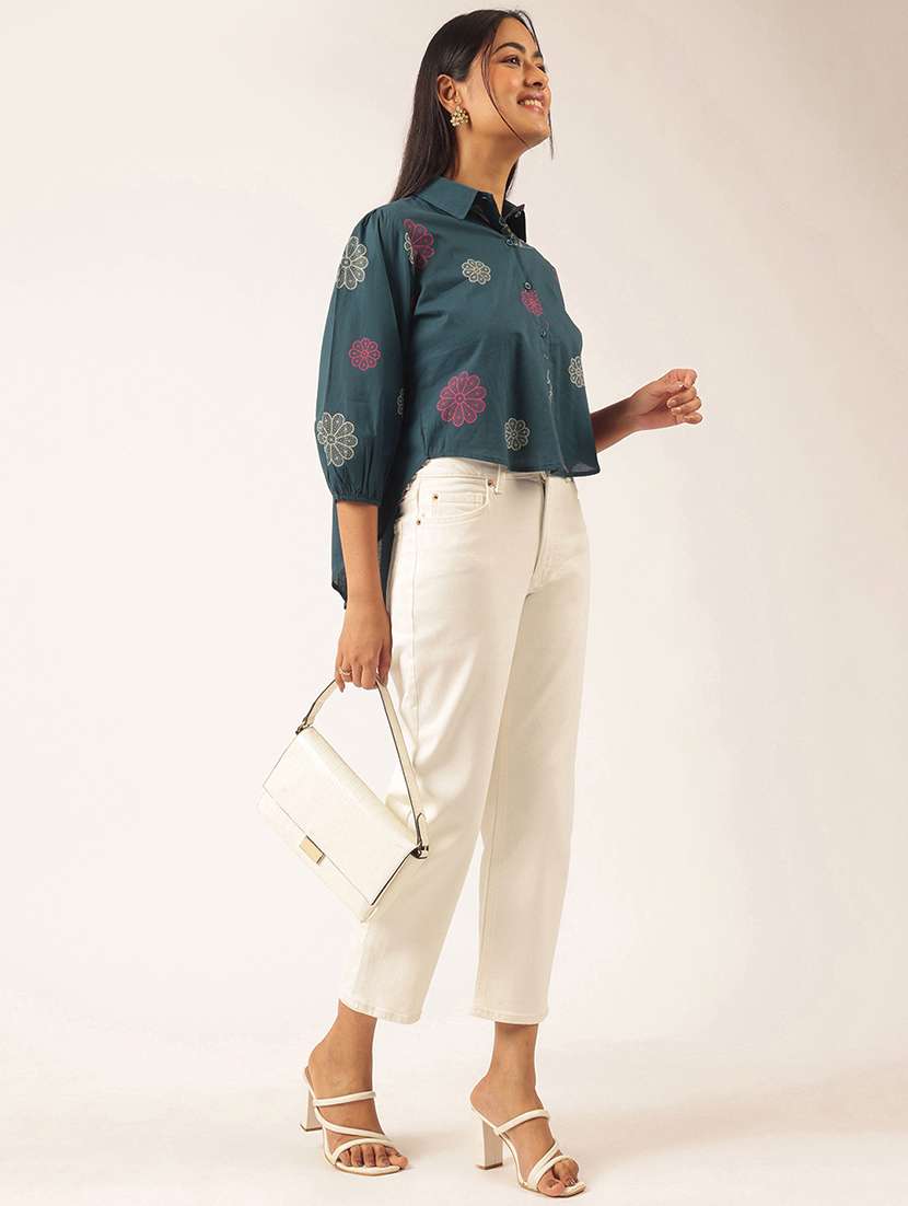 women embroidered three quarter sleeve high-low top - 21931538 -  Standard Image - 5