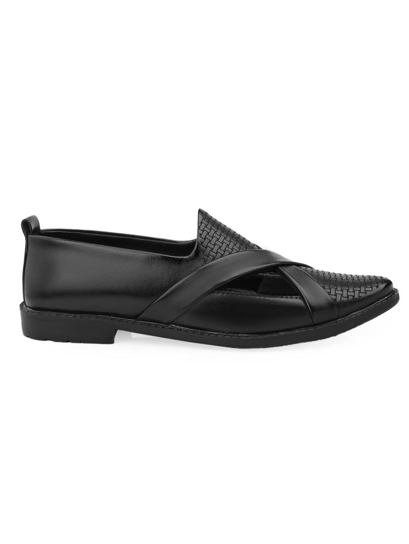 men black slip on mojari - 21931599 - Standard Image - 3