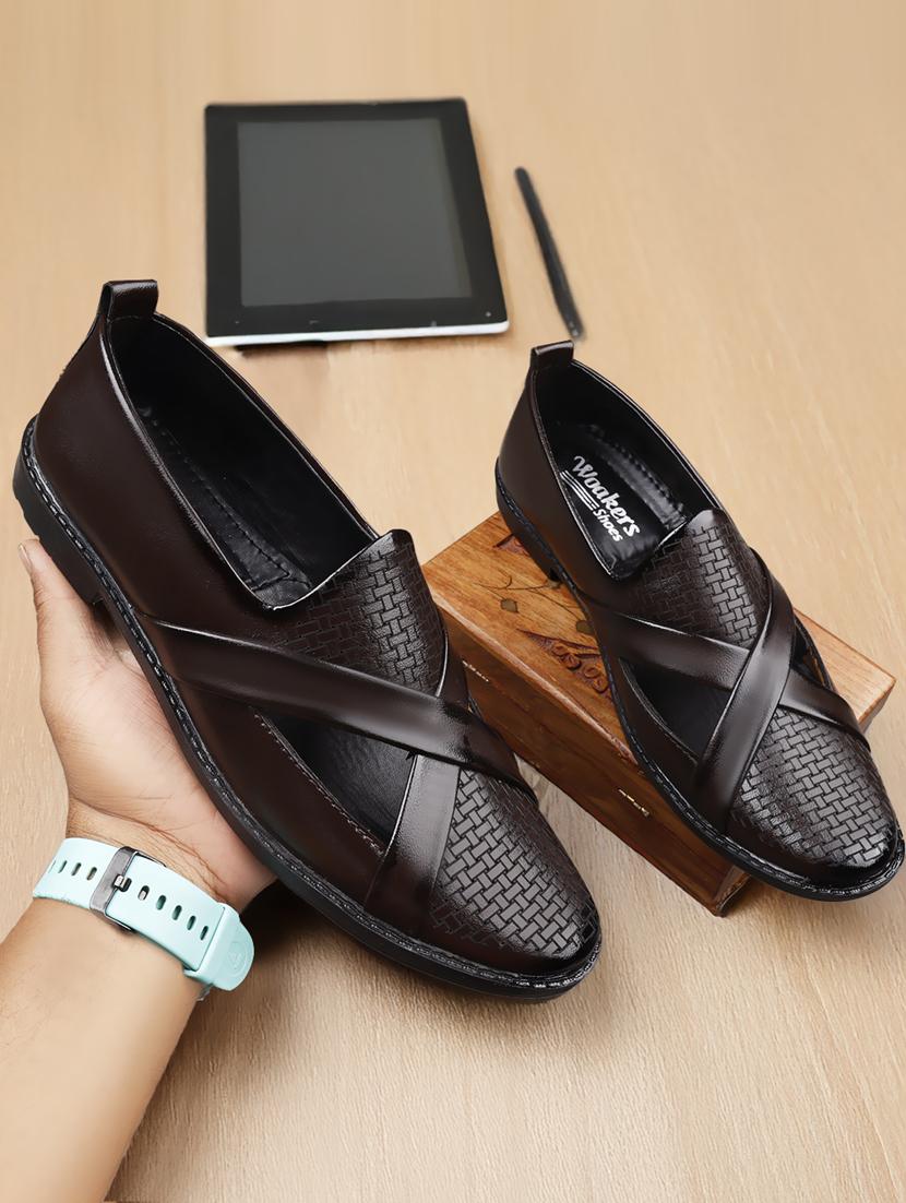 men brown slip on mojari