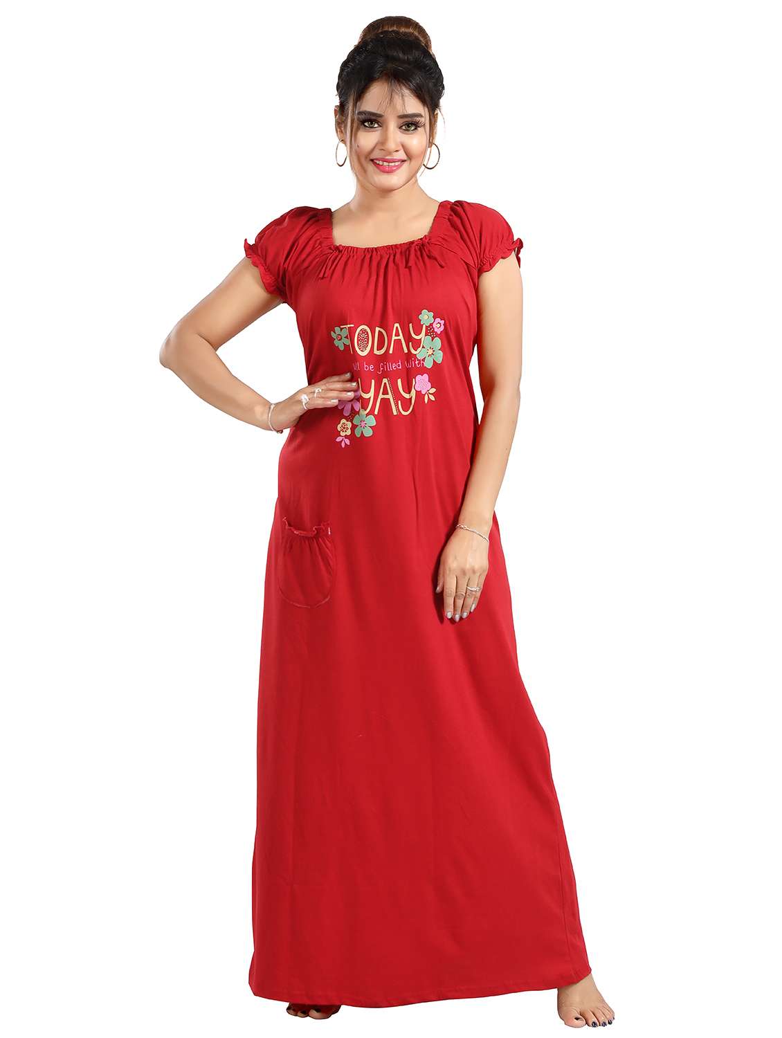women printed short sleeves nighty - 21931954 -  Zoom Image - 0