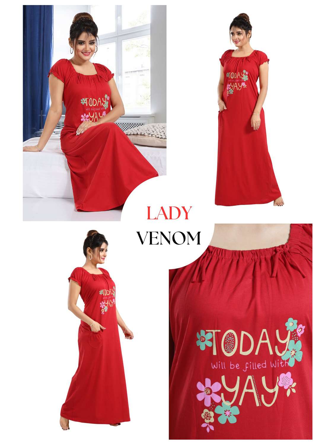 women printed short sleeves nighty - 21931954 - Standard Image - 5