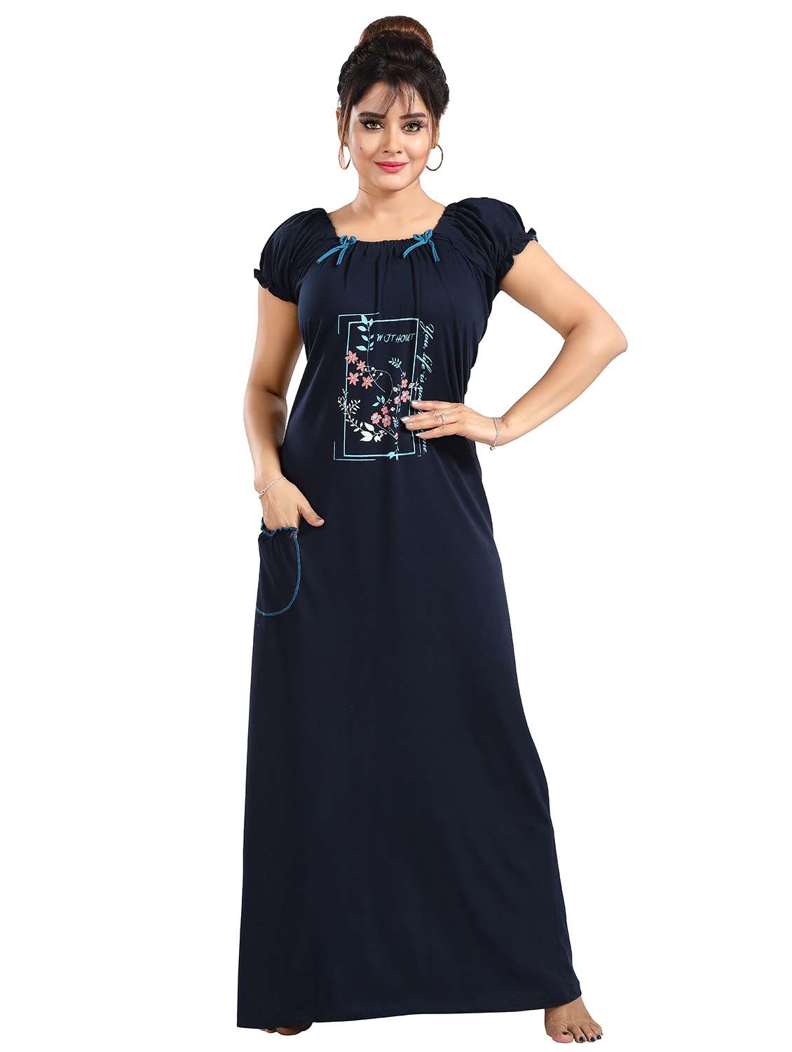 women printed short sleeves nighty