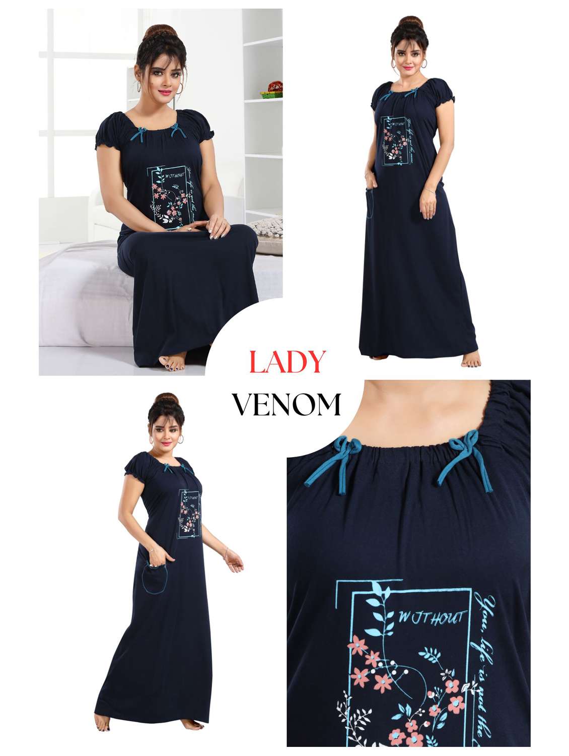 women printed short sleeves nighty - 21931955 -  Standard Image - 5