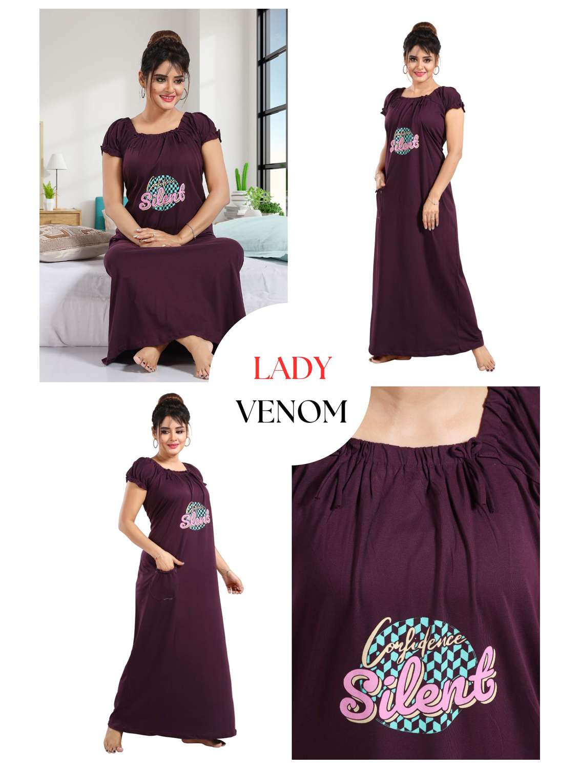 women printed short sleeves nighty - 21931956 -  Standard Image - 5