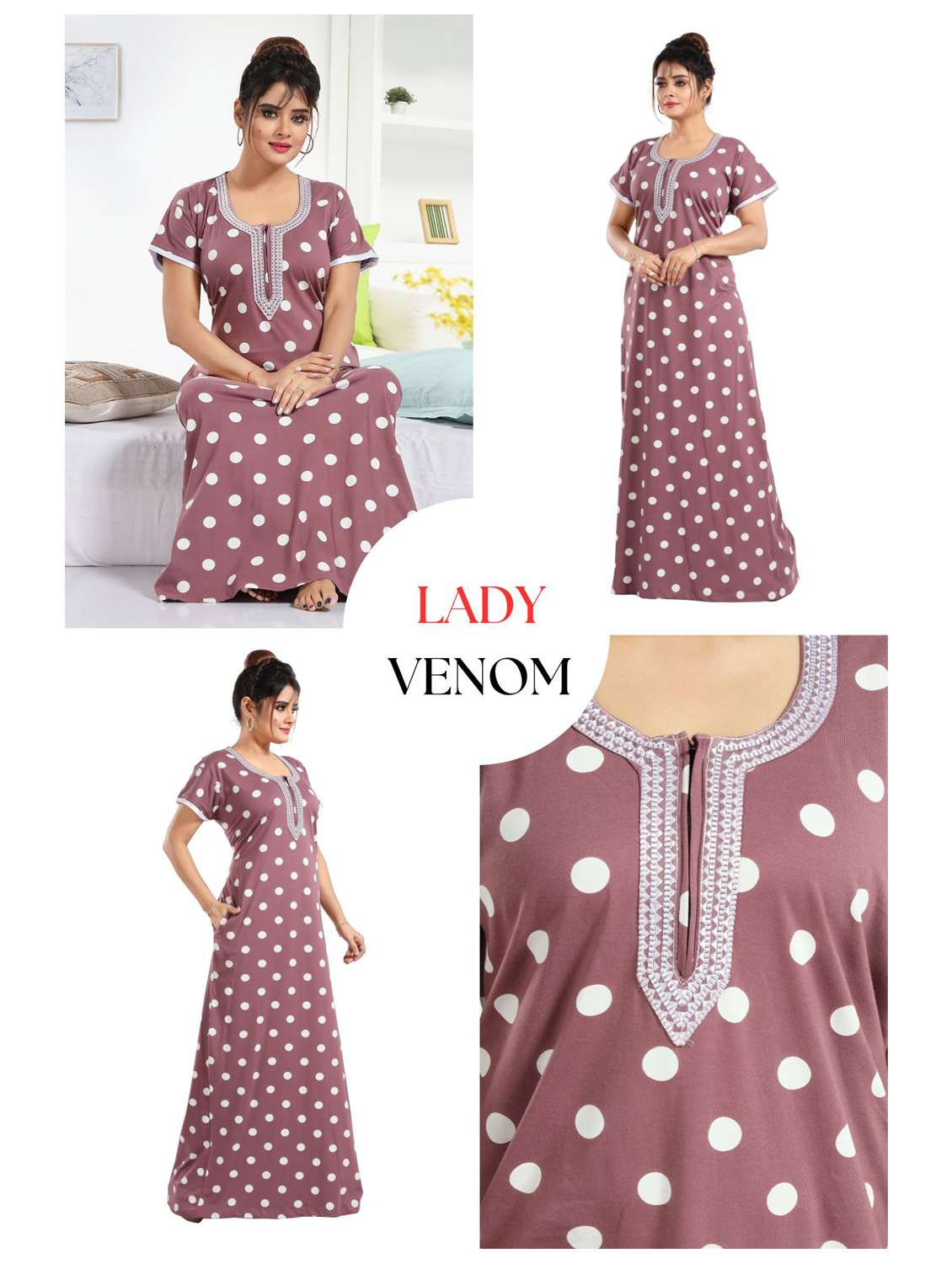 women polka doted short sleeves nighty - 21931963 -  Standard Image - 5