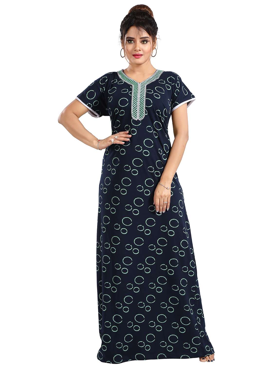 women printed short sleeves nighty