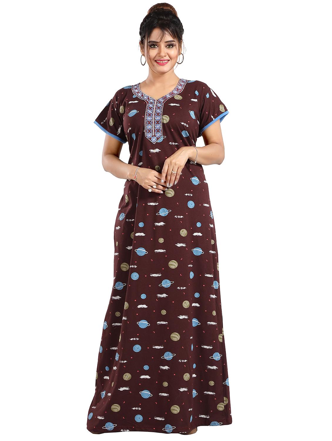women printed short sleeves nighty