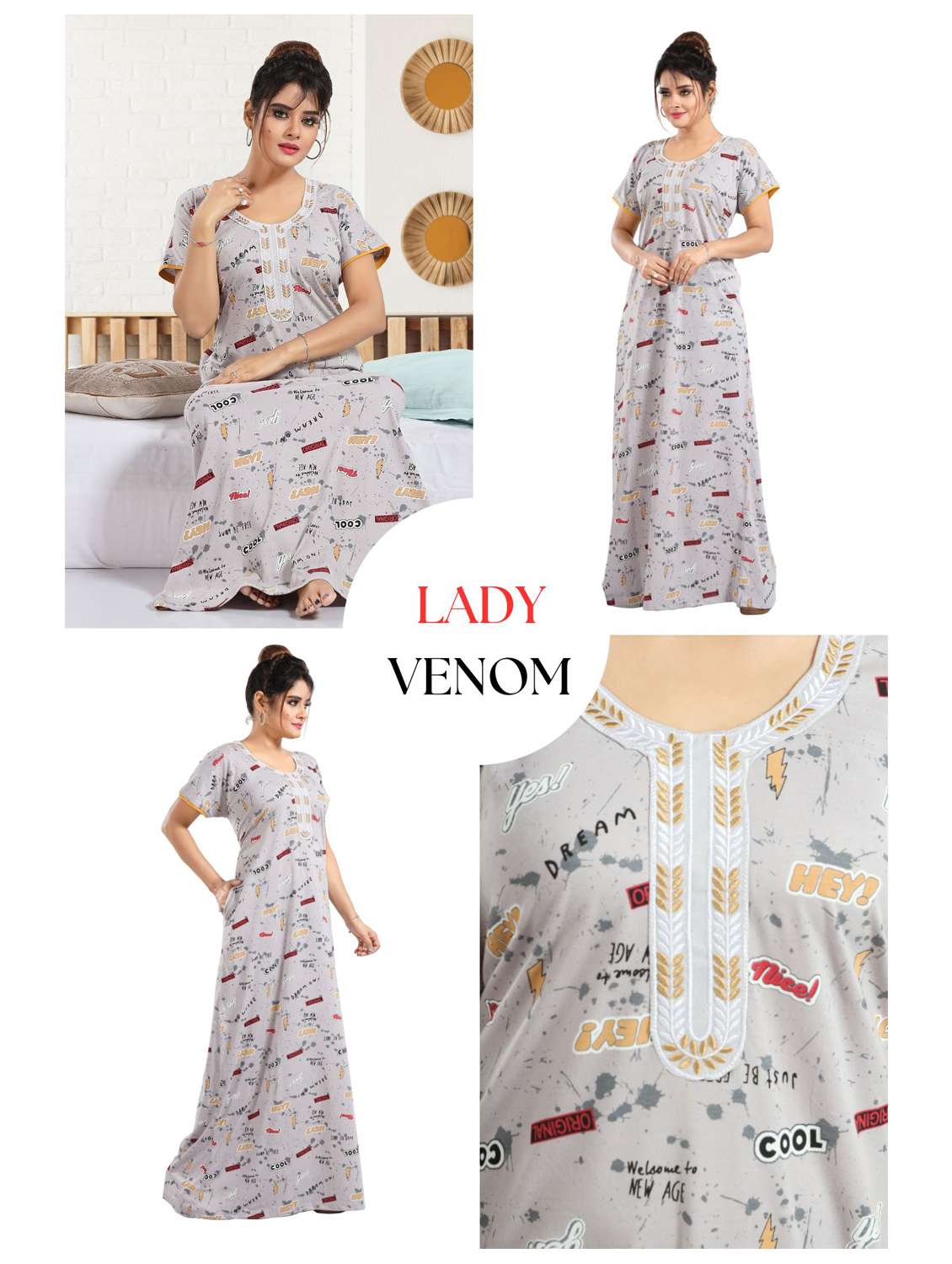 women printed short sleeves nighty - 21931966 -  Standard Image - 5