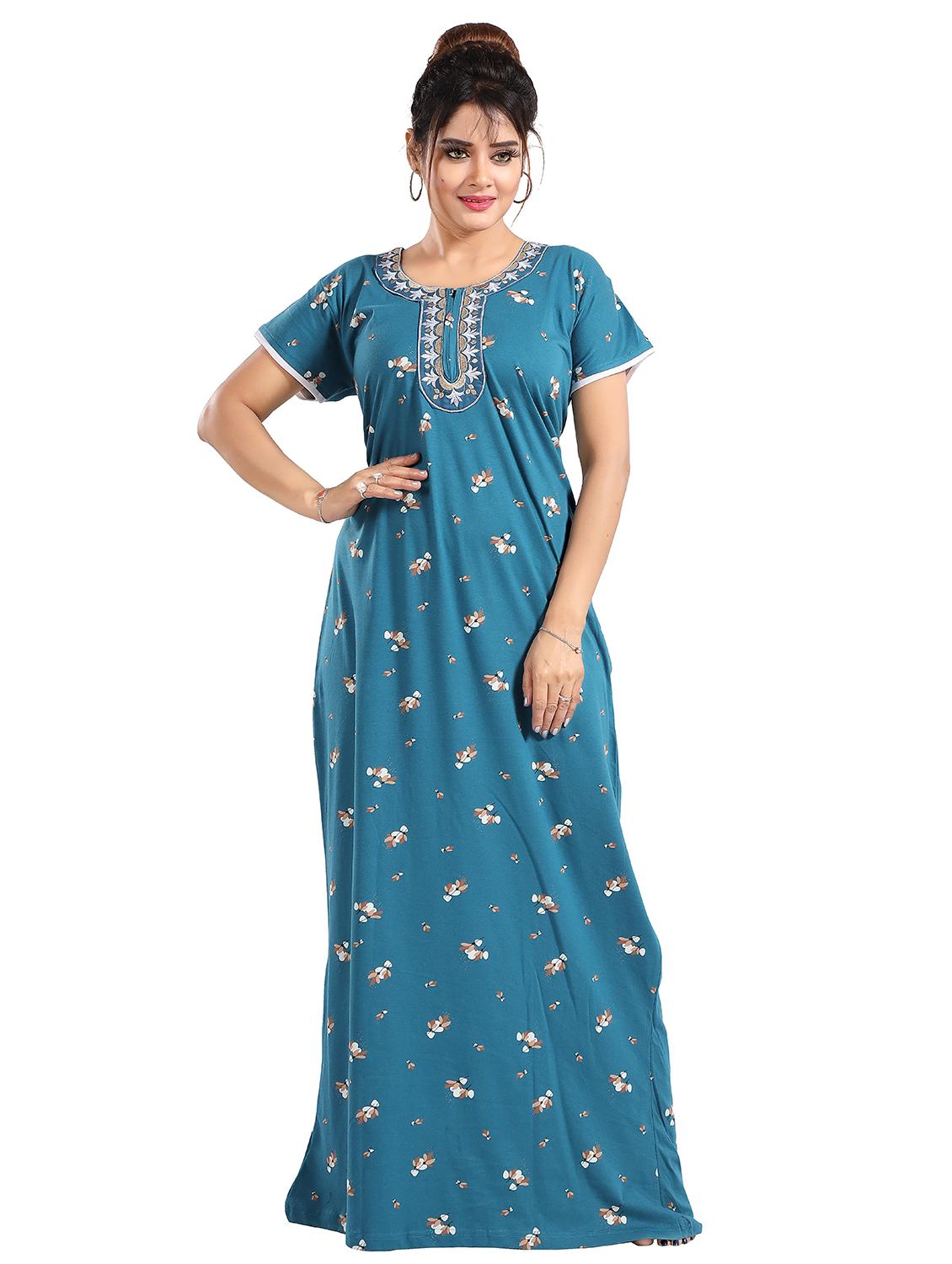 women printed short sleeves nighty