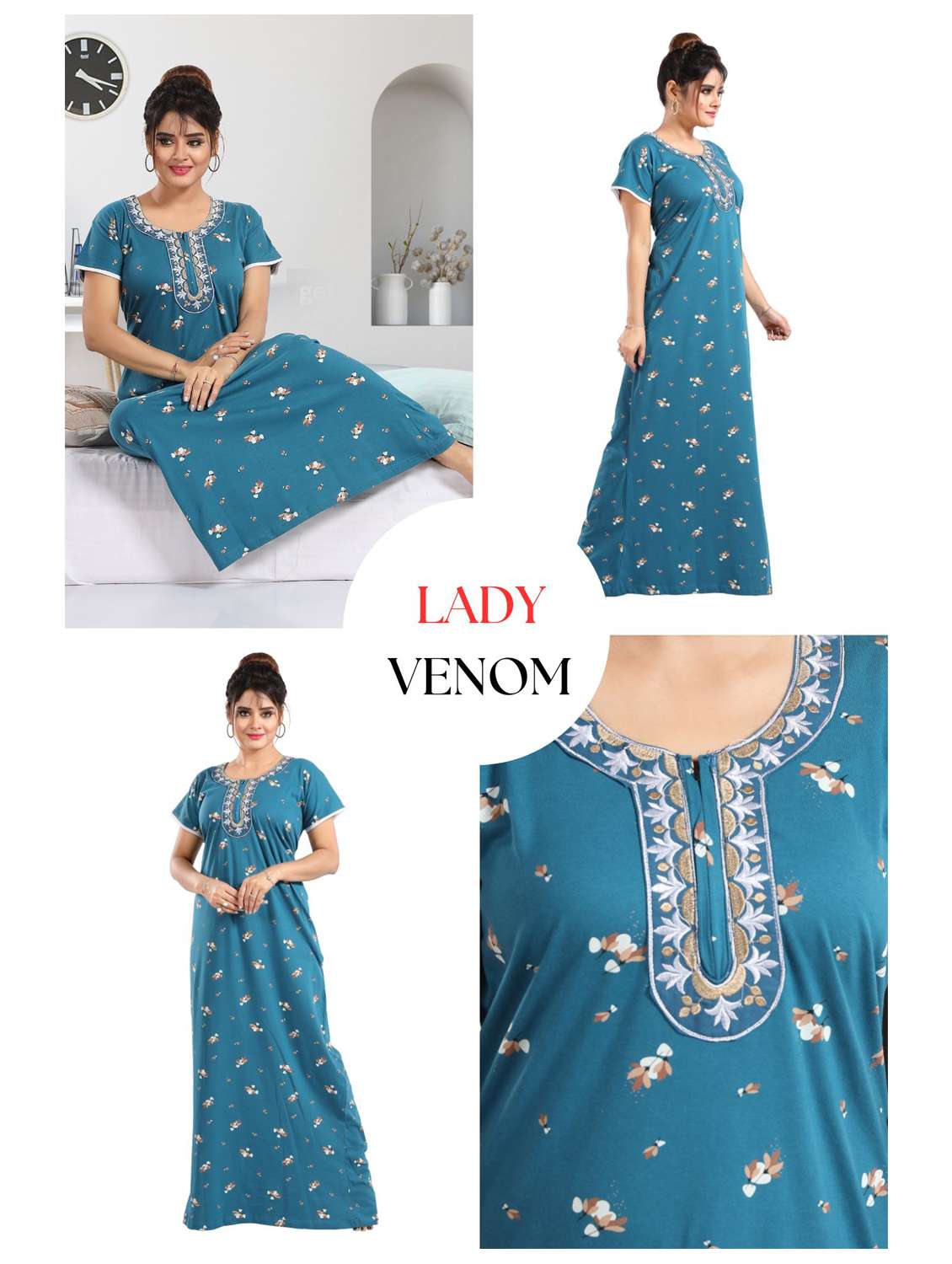 women printed short sleeves nighty - 21931967 -  Standard Image - 5