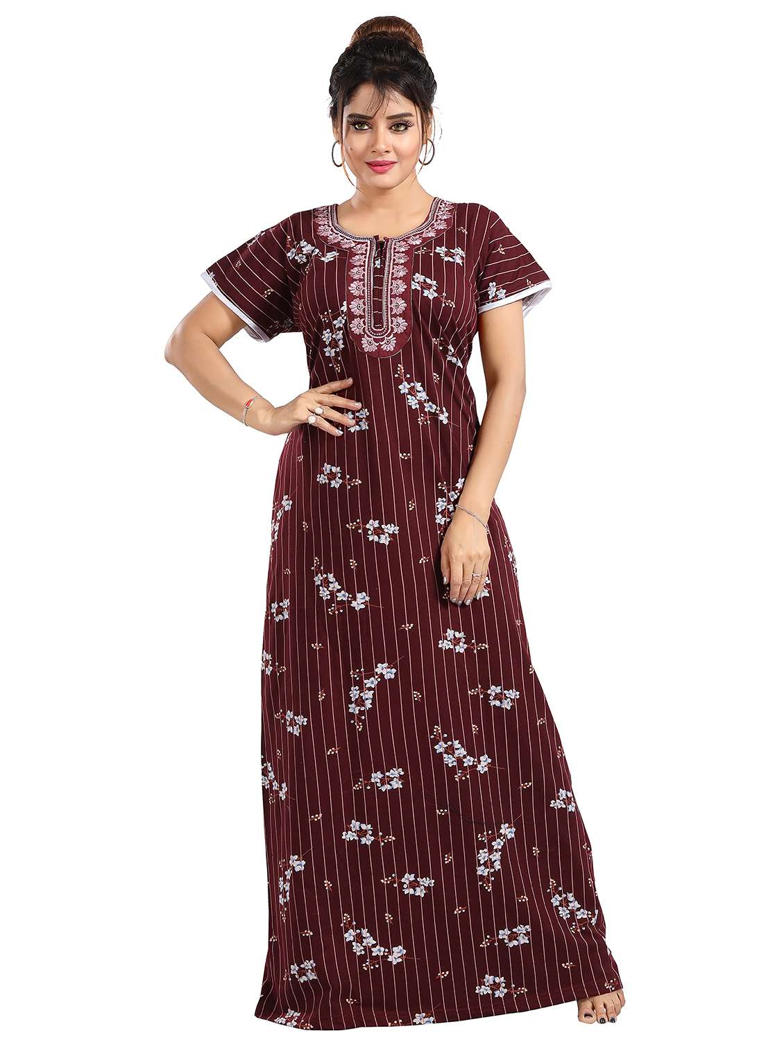 women floral printed short sleeves nighty