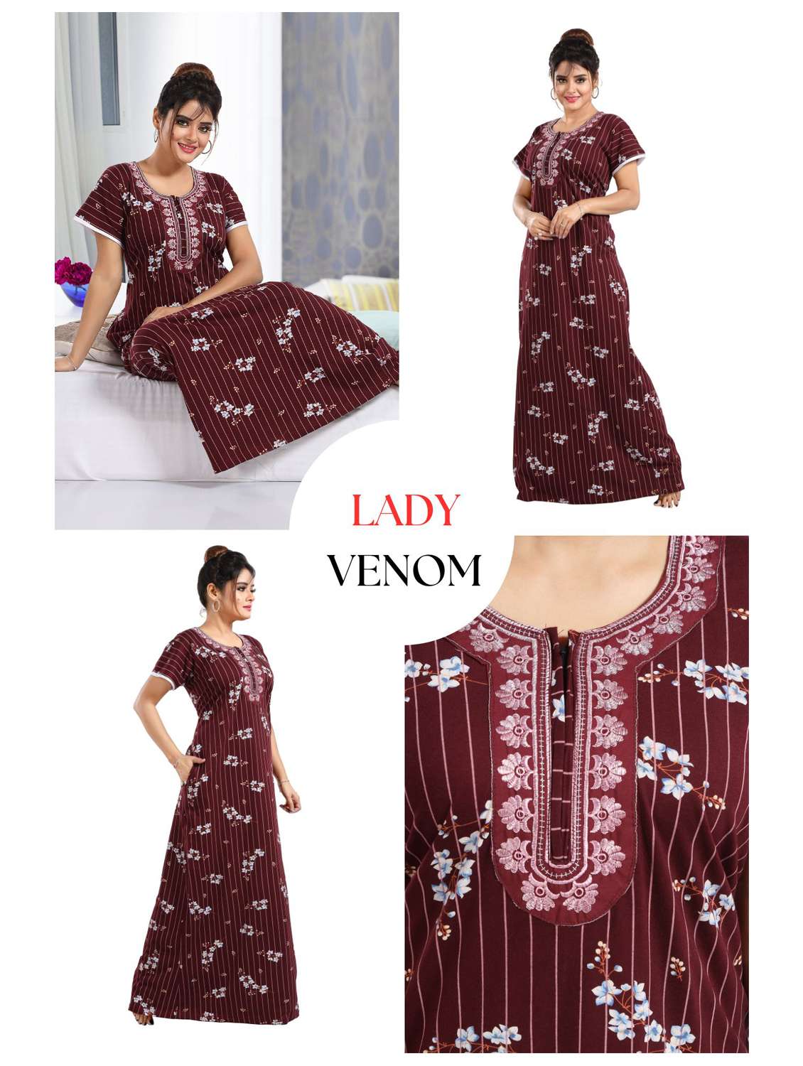 women floral printed short sleeves nighty - 21931968 -  Standard Image - 5