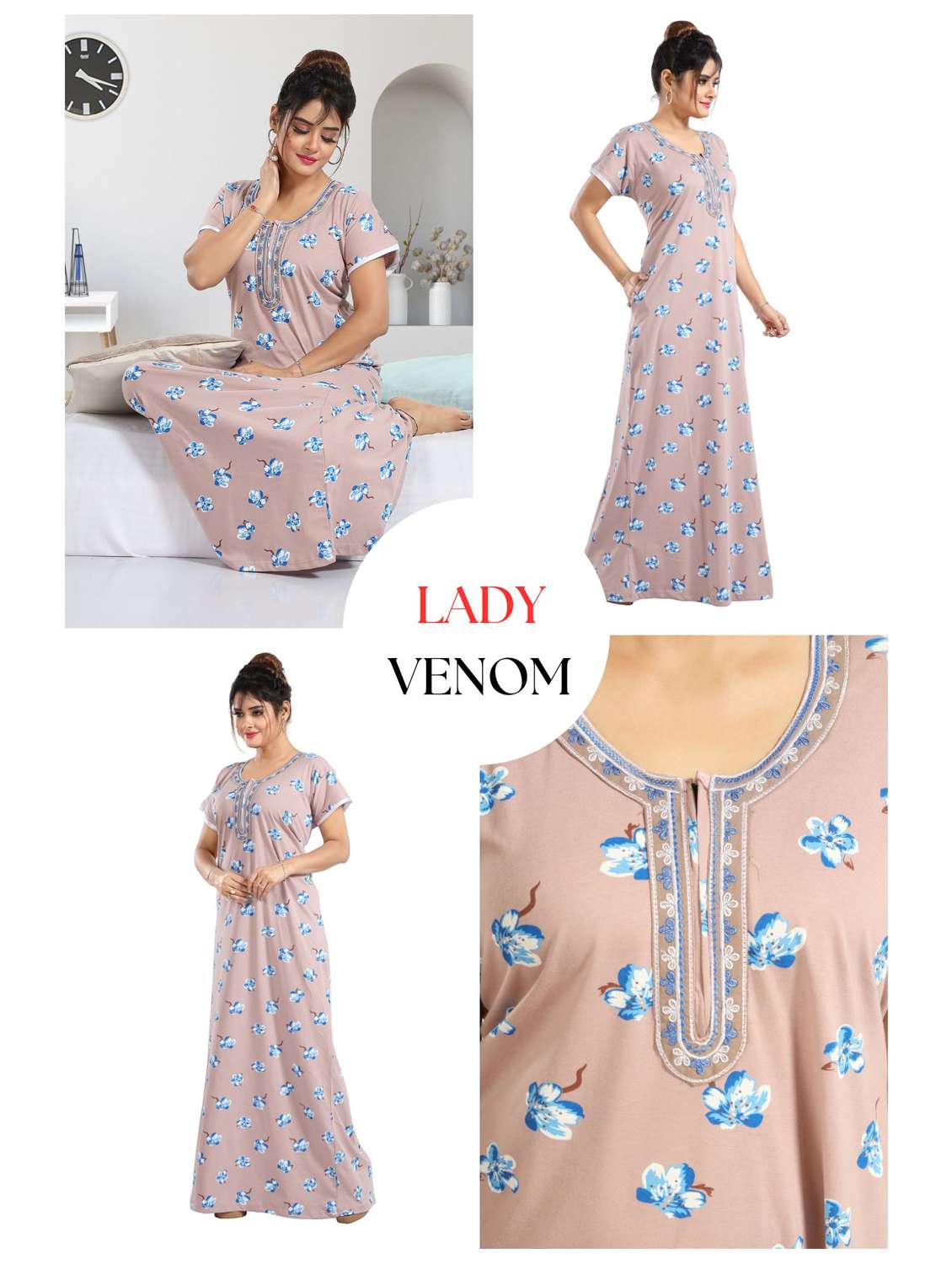 women floral printed short sleeves nighty - 21931970 -  Standard Image - 5