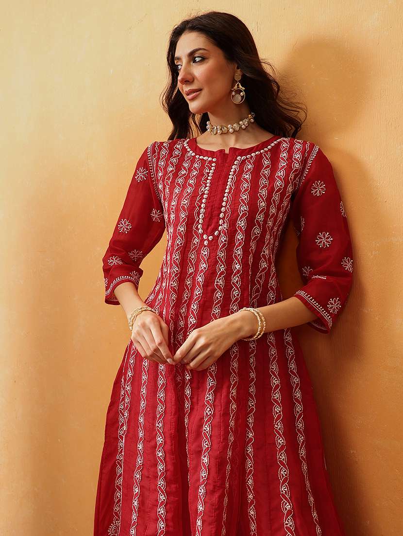 women chikankari three quarter sleeve anarkali kurta - 21932027 -  Standard Image - 5