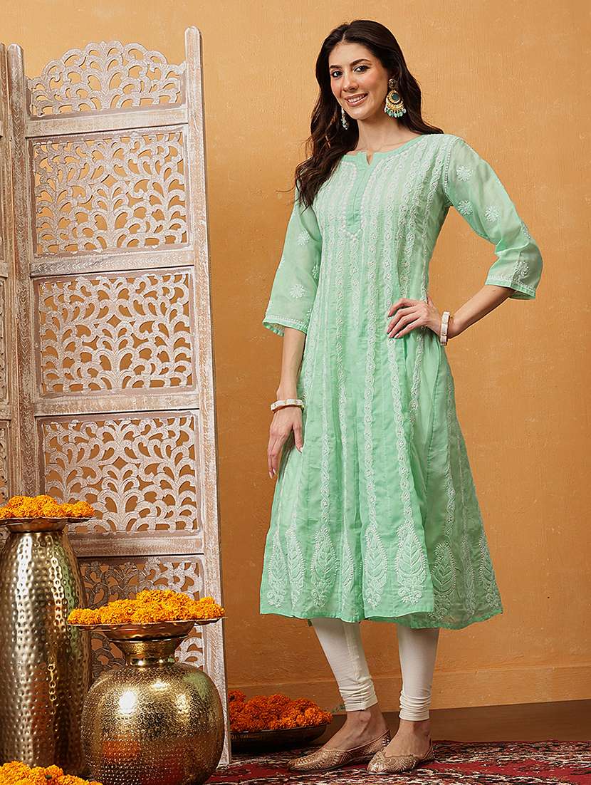 women chikankari three quarter sleeve anarkali kurta - 21932031 -  Standard Image - 3