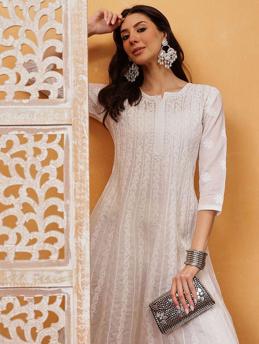 women chikankari three quarter sleeve anarkali kurta - 21932033 -  Standard Image - 5