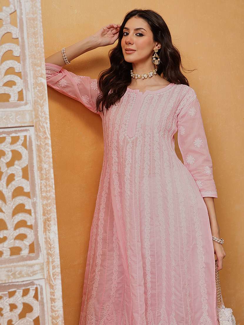 women chikankari three quarter sleeve anarkali kurta - 21932035 -  Standard Image - 5