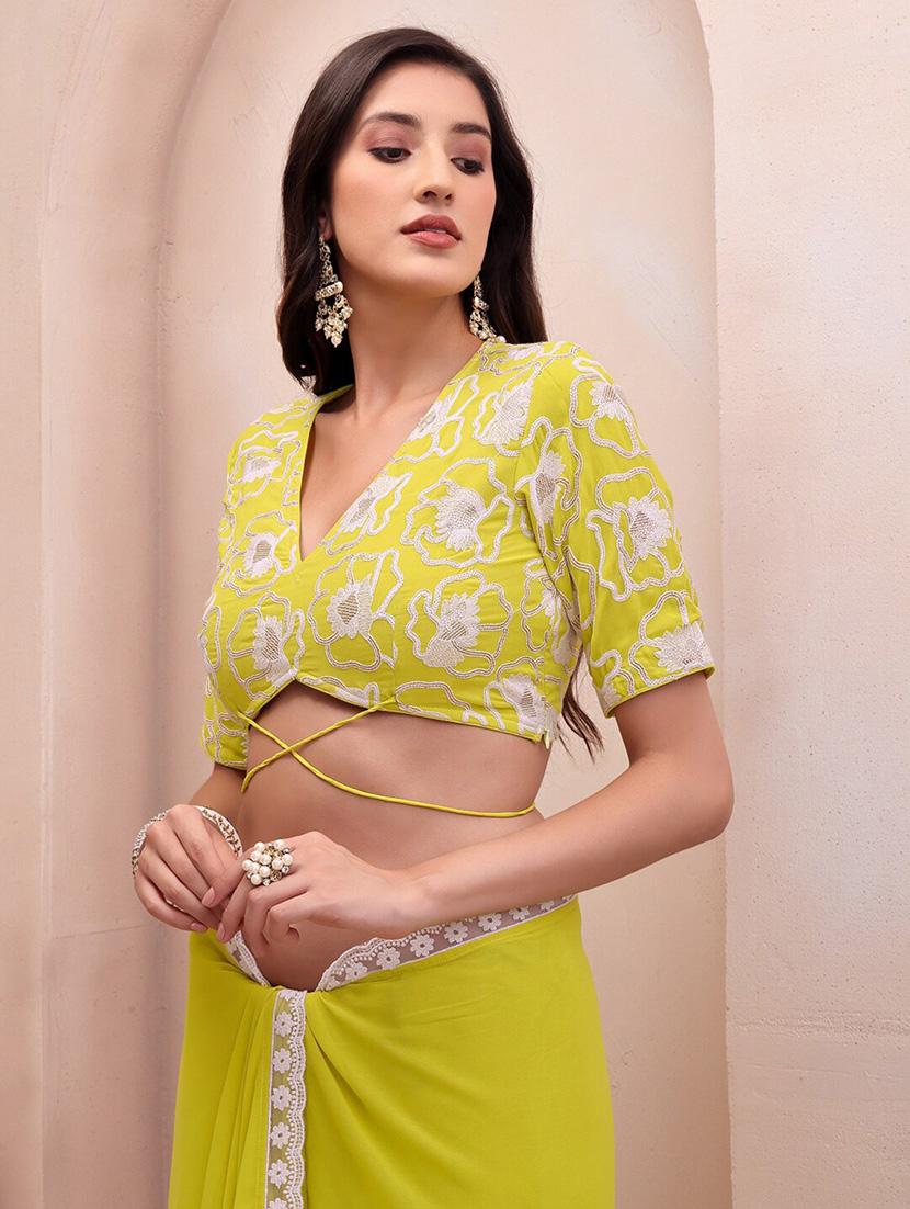 women solid with bordered saree with blouse - 21932081 - Standard Image - 5