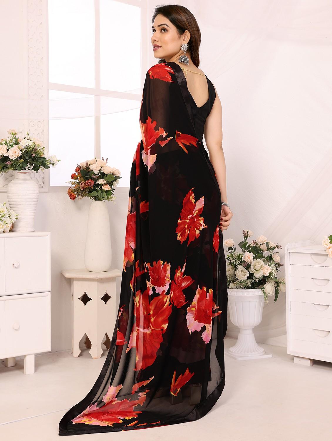 women floral printed ready to wear saree with blouse - 21932108 - Standard Image - 3