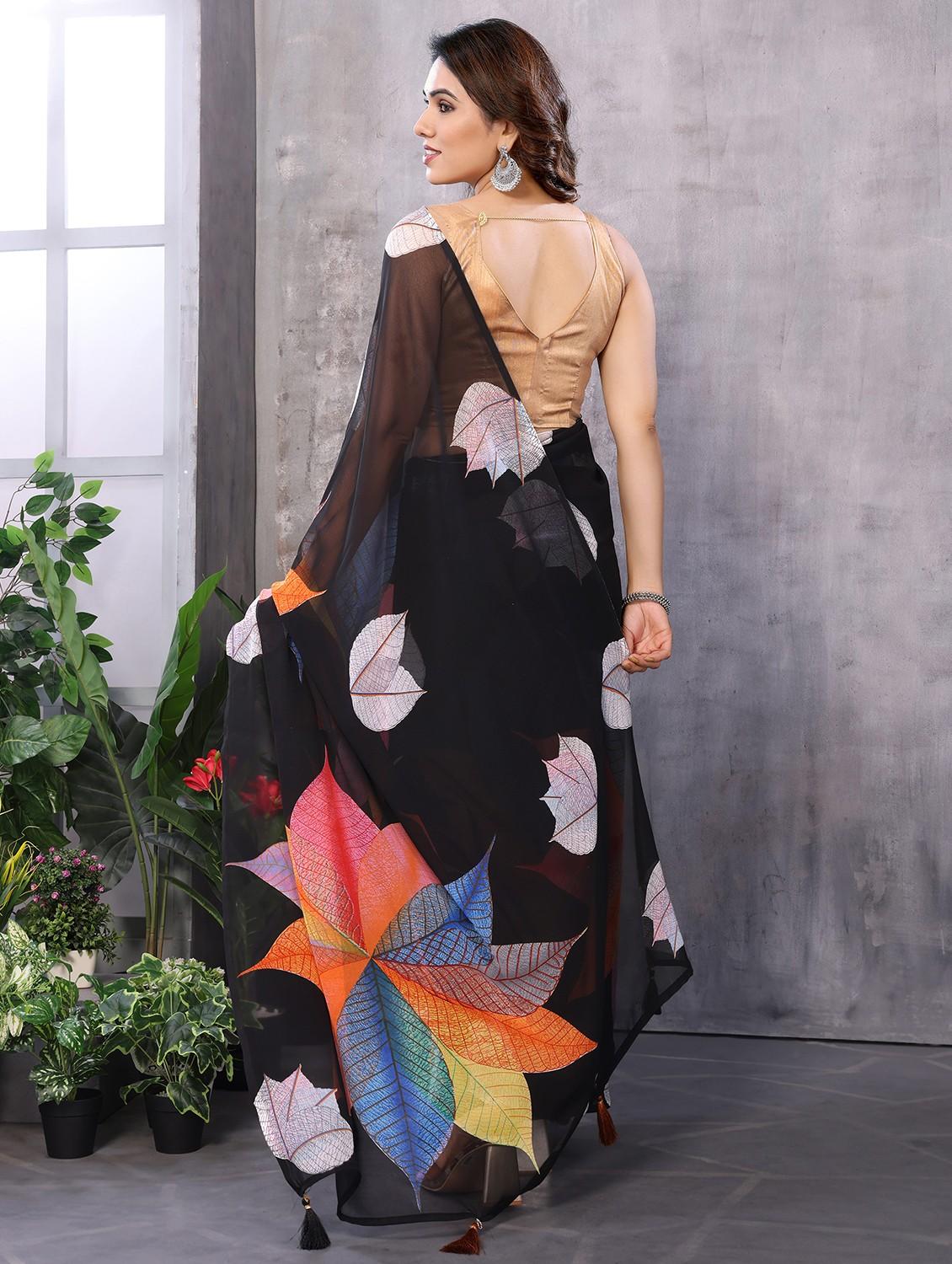 women black ready to wear saree with blouse - 21932112 - Standard Image - 3