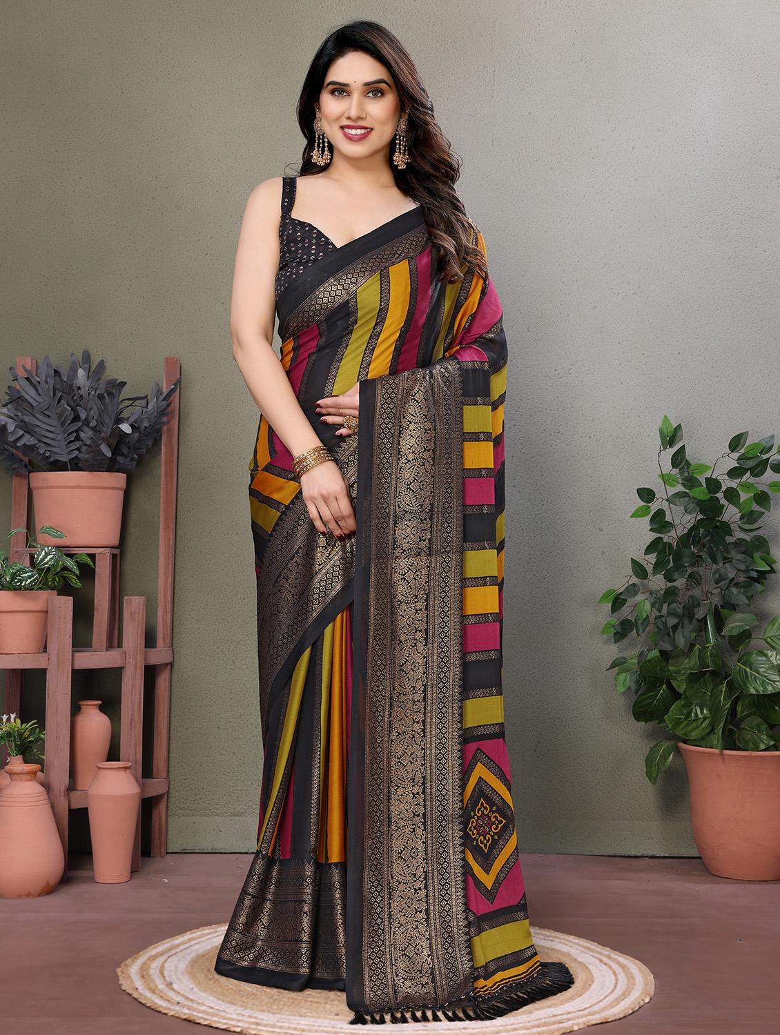 women striped printed saree with blouse - 21932117 - Zoom Image - 0