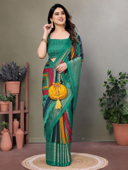 women striped printed saree with blouse - 21932123 -  Standard Image - 0