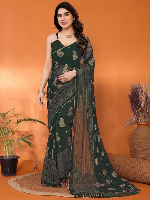 women foil printed saree with blouse - 21932125 - Standard Image - 0