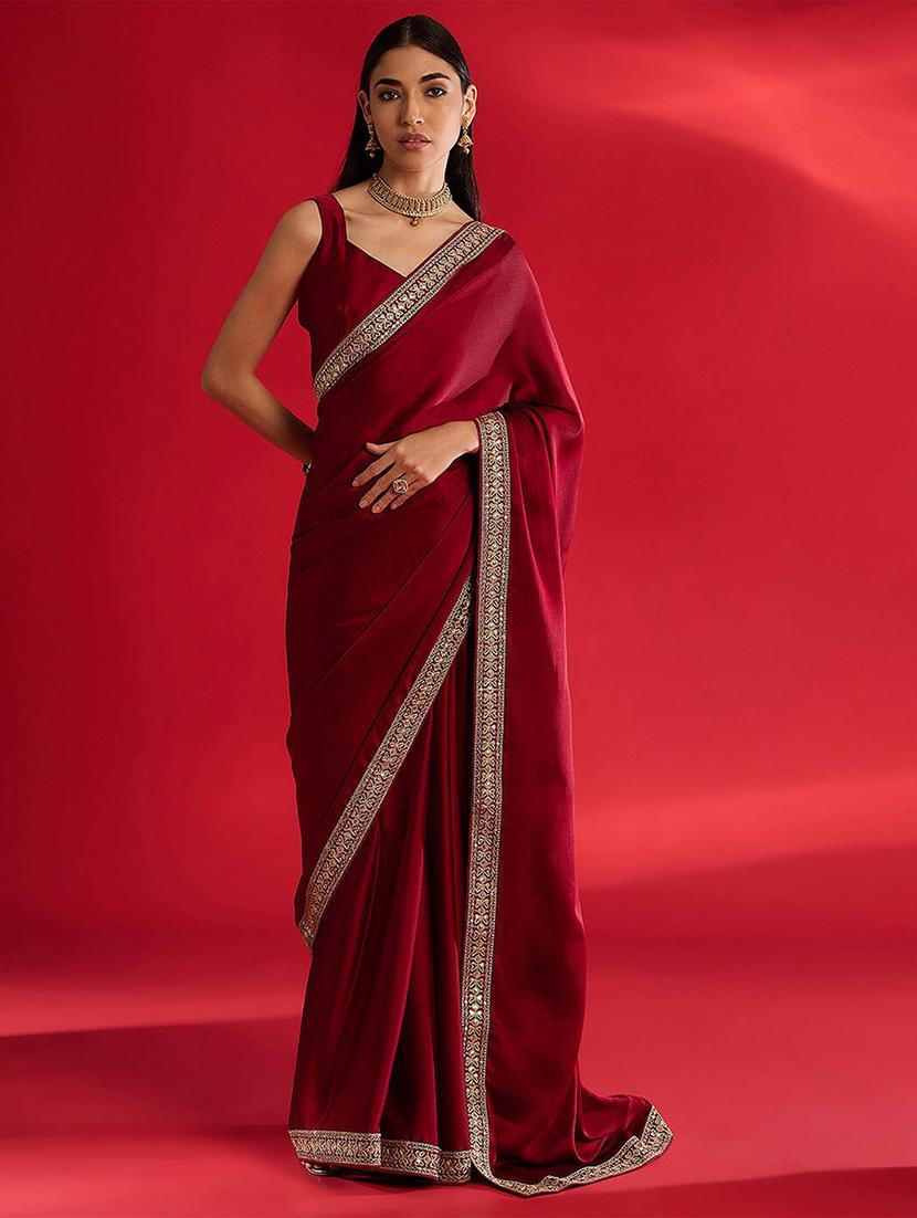 women solid with bordered saree with blouse - 21932136 - Zoom Image - 0