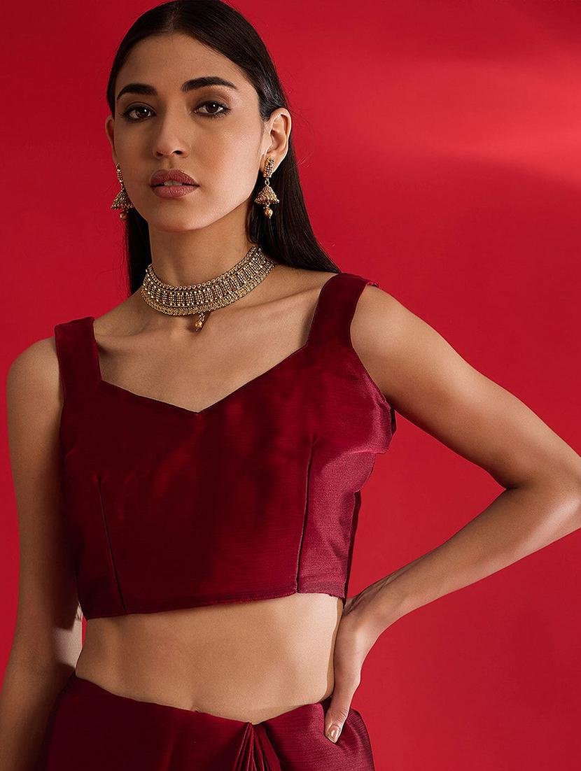 women solid with bordered saree with blouse - 21932136 - Standard Image - 3