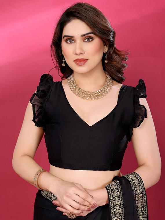 women solid with bordered saree with blouse - 21932137 - Standard Image - 5