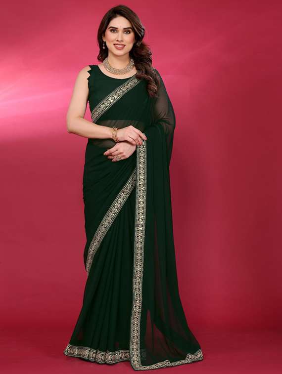 women solid with bordered saree with blouse - 21932139 - Zoom Image - 0