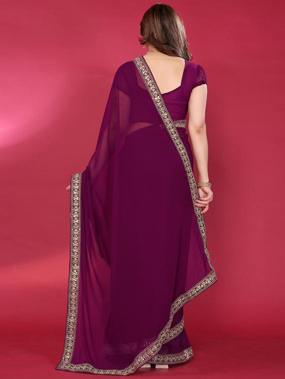women solid with bordered saree with blouse - 21932140 - Standard Image - 3