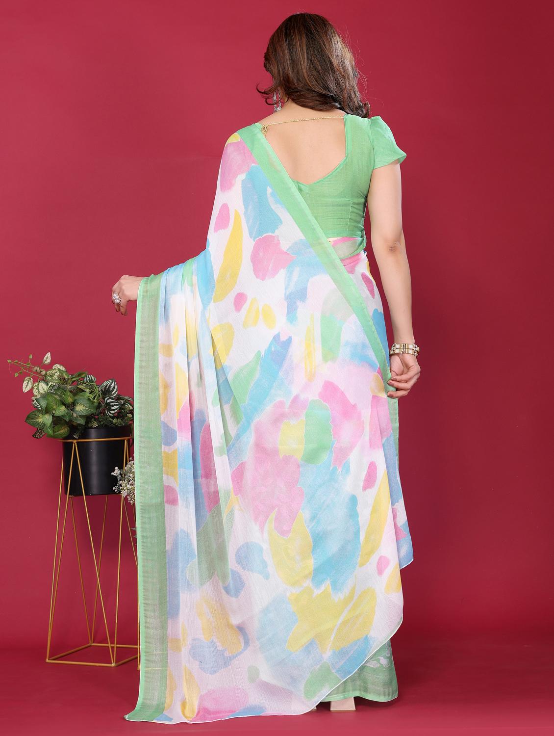 women printed half & half saree with blouse - 21932146 - Standard Image - 3