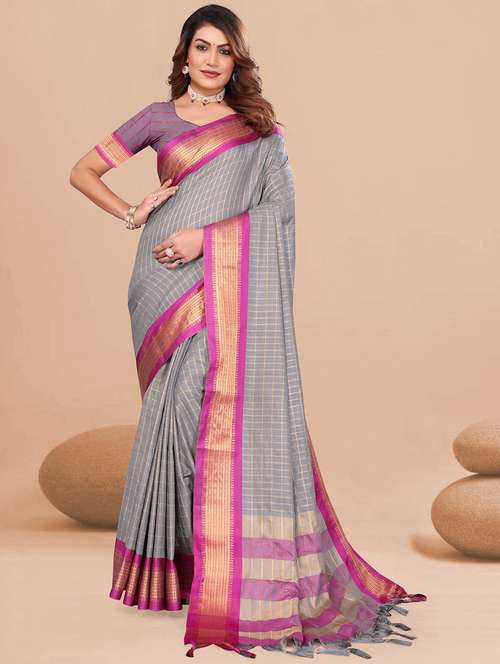 women checkered ready to wear saree with blouse