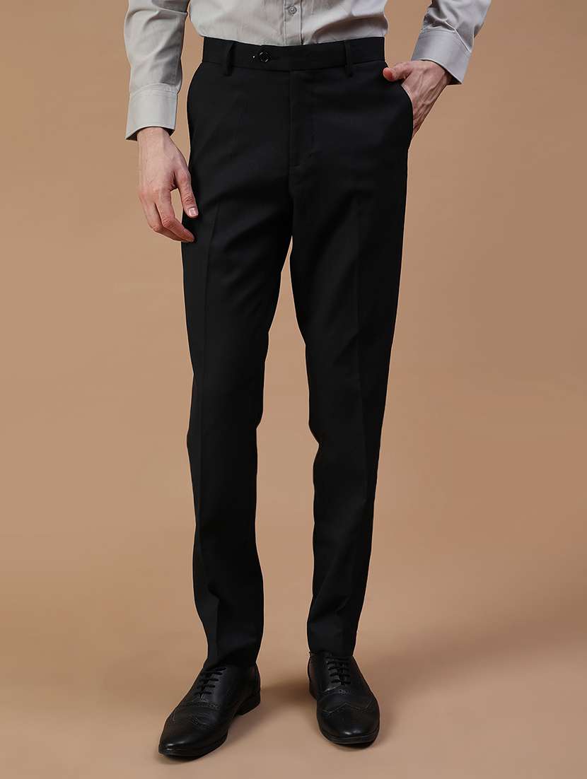 men solid mid rise flat front formal trouser