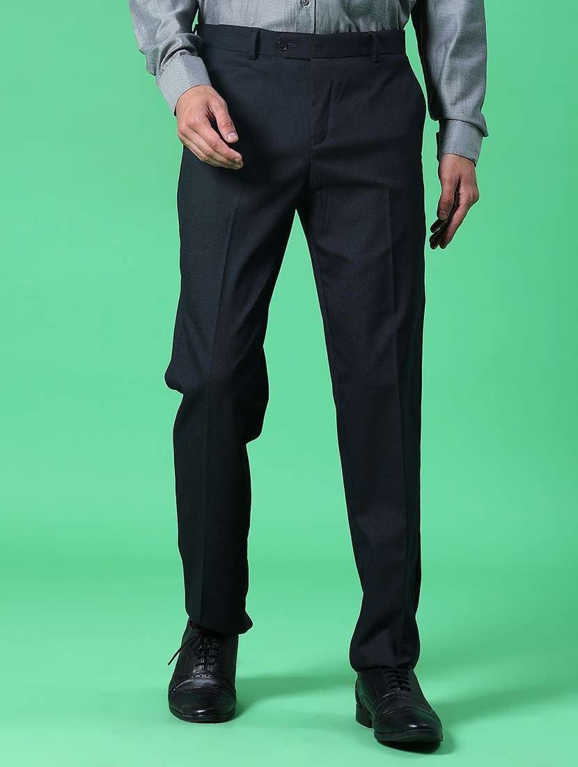 men solid mid rise flat front formal trouser